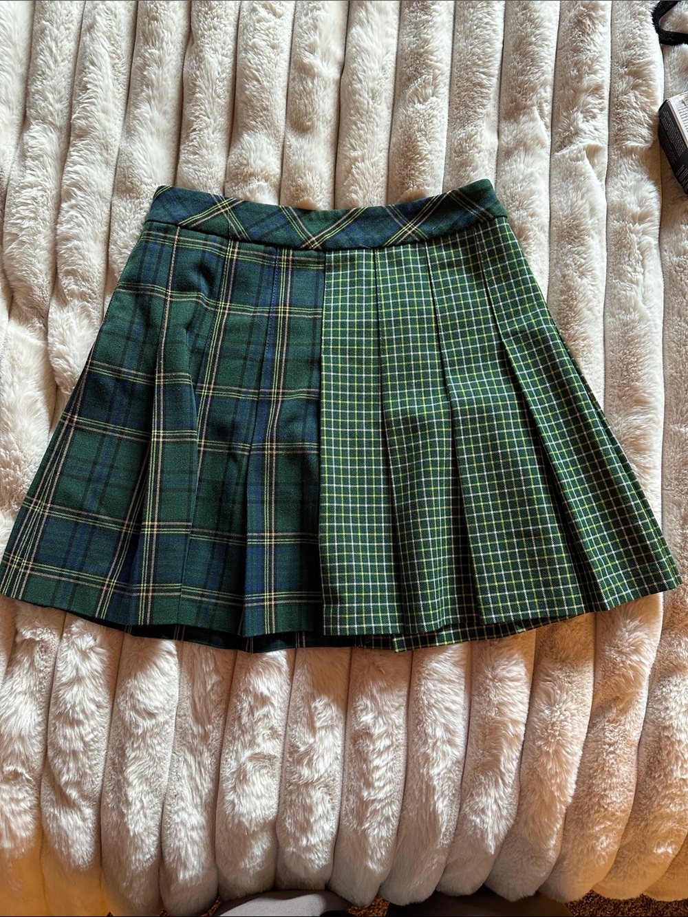 Sunday Best Green Plaid Mixed-Tartan Mini Skirt